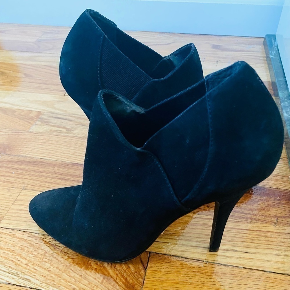 SCHUTZ black suede booties. Size 8. 4.5 inch heels.